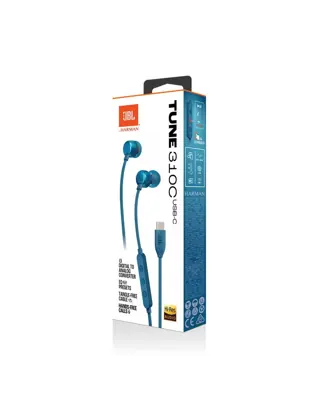 JBL Tune 310 Wired in-Ear Type C Headphones, Hi-Res Audio with Digital-to-Analog Converter, 3-Button EQ Preset Remote with Microphone, Tangle-Free Flat Cable, Compatible with USB-C Devices